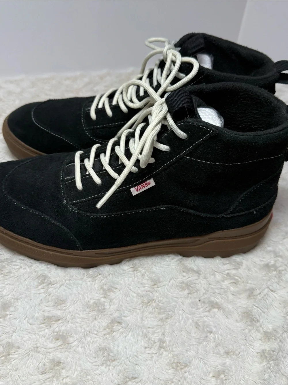 Vans Colfax MTE-1 Black Suede Chukka Boots with Brown Sole and White Laces